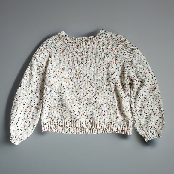 Women’s Colorful Confetti Dots Cable Knit Crew Neck Sweater Size Medium Cream - Picture 1 of 9